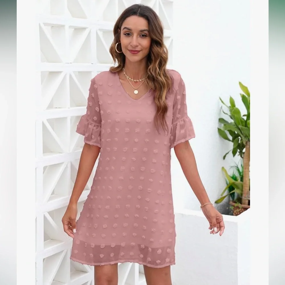 Blooming Jolly NWT Chiffon Dusty Pink V-Neck Mini Dress size XL - Picture 1 of 8